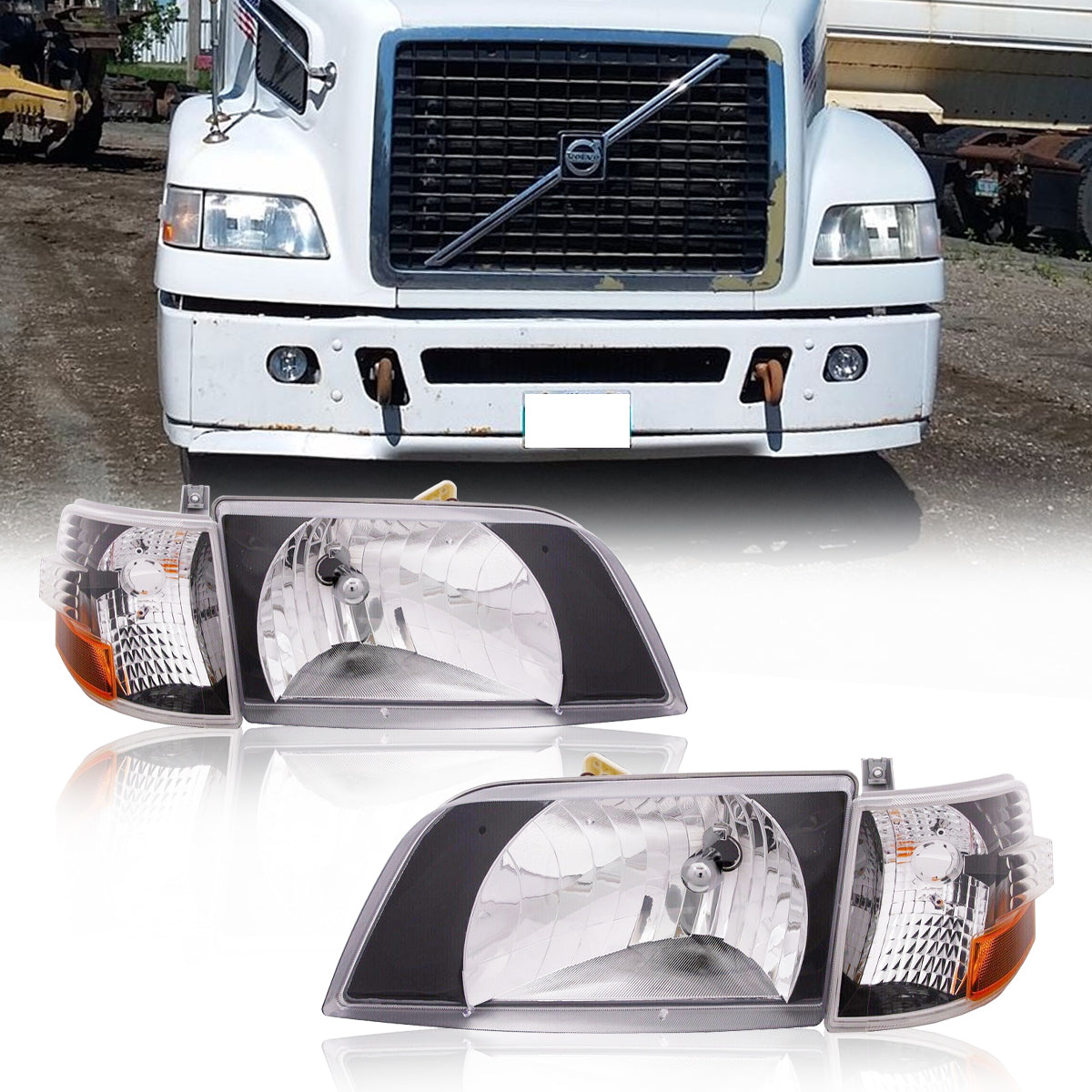 Front Bumper Headlight Set For 1998-1999 Volvo VN 2000-2017 VNM