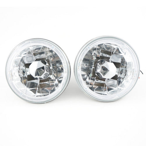 5-3/4" Inch Chrome Round Clear Lens White Halo Headlights Conversion Head Lamps