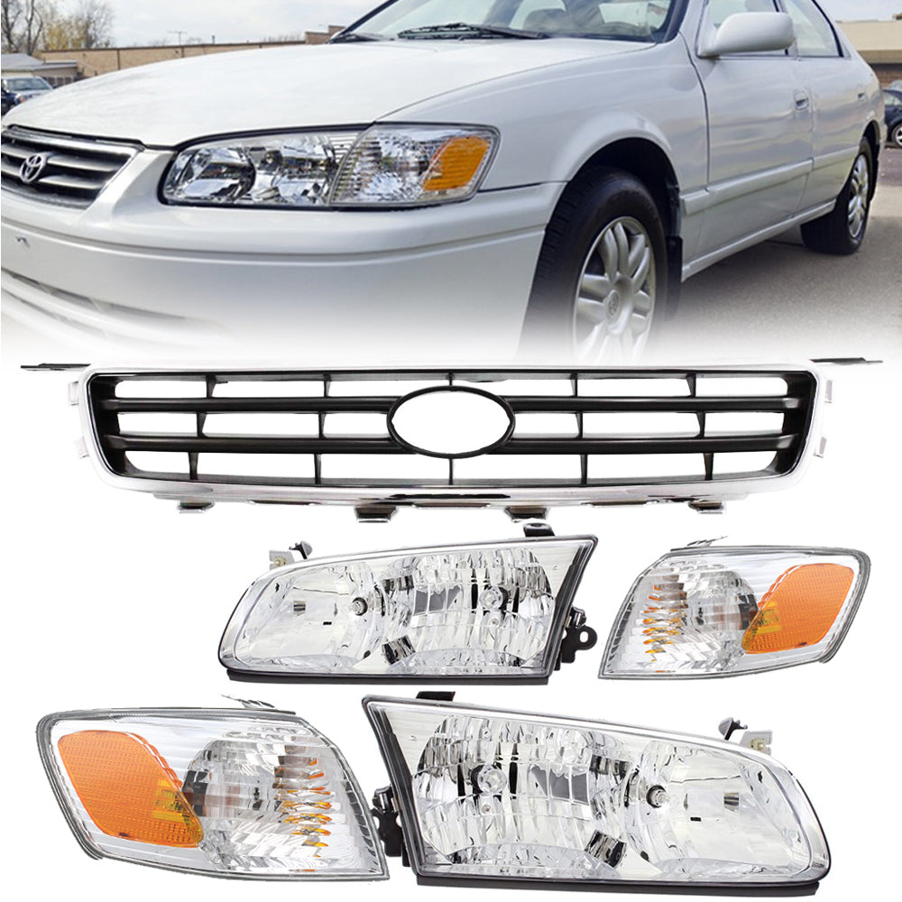 Front Bumper Grille Headlight Corner Lamp Kit For 2000-2001 Toyota Camry 5pc