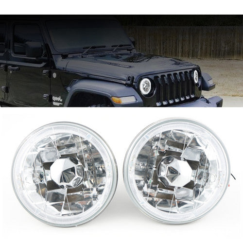 5-3/4" Inch Chrome Round Clear Lens White Halo Headlights Conversion Head Lamps