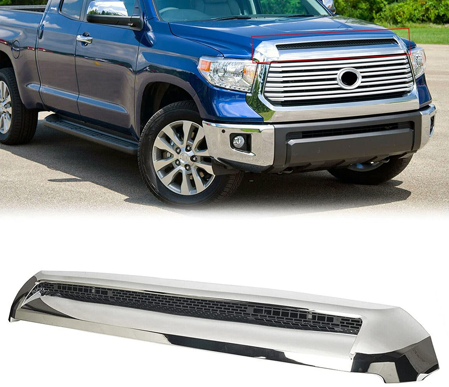 Chrome Front Upper Hood Bulge Molding Grille Trim Compatible with 2014-2021 Tundra 76180-0C030