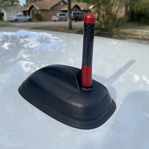 3" Car Universal Antenna Red Real Carbon Fiber Aluminum Short Screw-On Mast