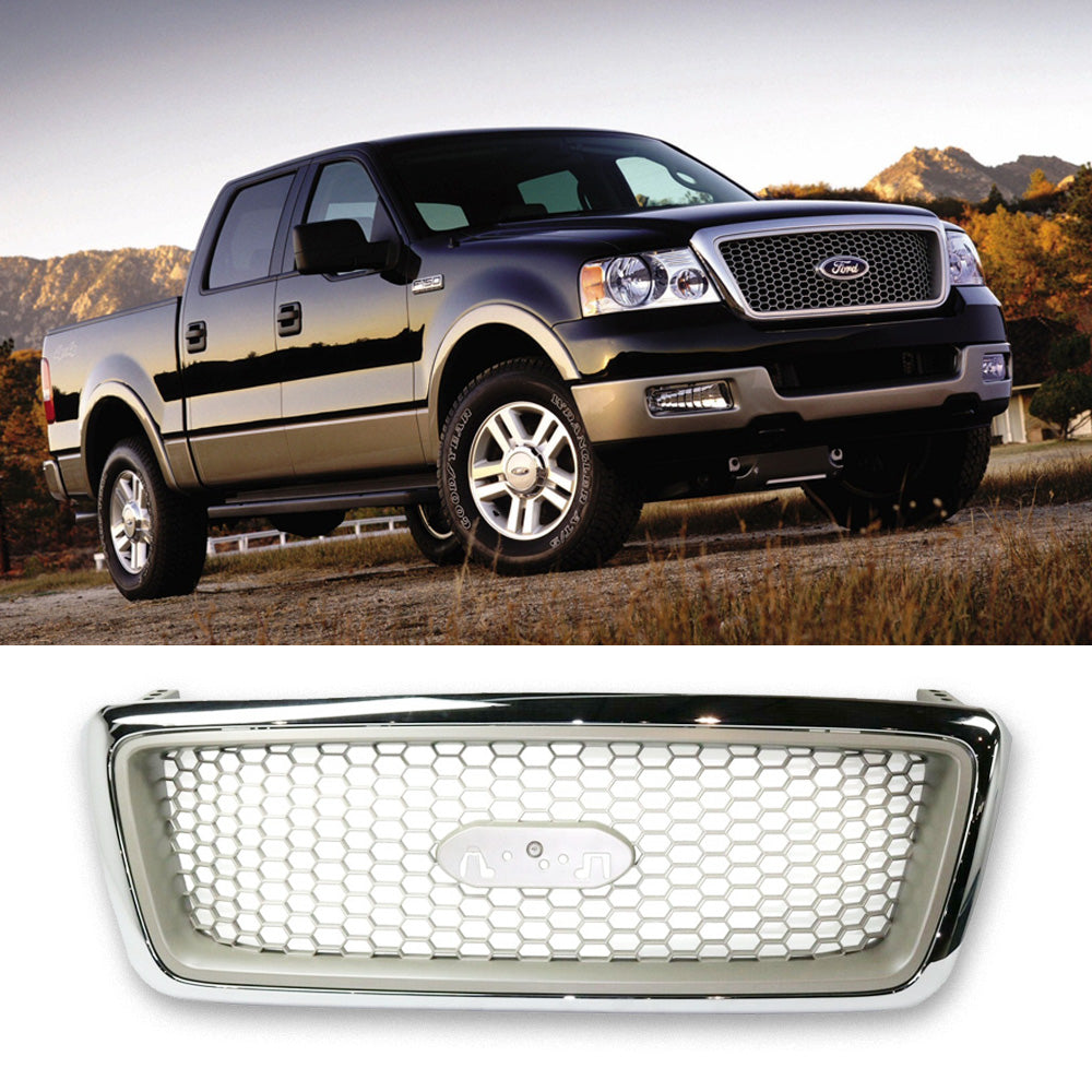 Front Bumper Grille Grill For 2004 2005 2006 2007 2008 Ford F-150 Chrome&Beige