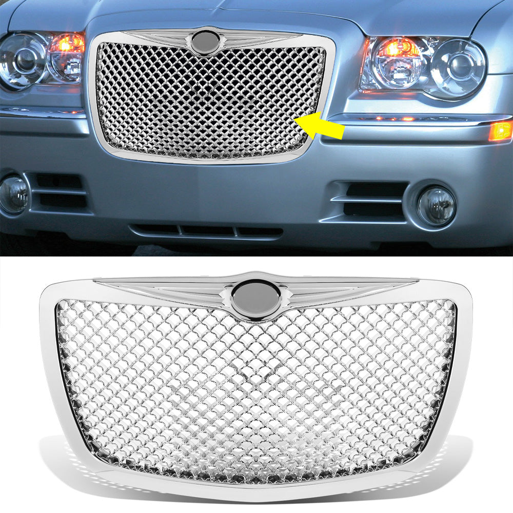 Hood Grille For 2005-2010 Chrysler 300 300C Chrome Front Bumper Mesh Grill