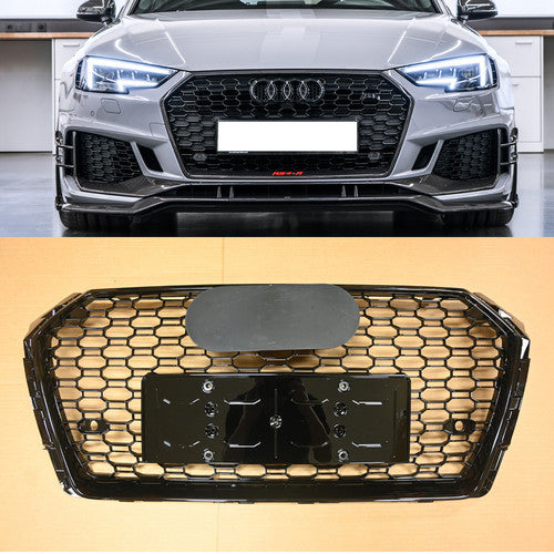Fit 2017-2019 Audi A4/S4 B9 RS4 Grille Mesh Gloss Black Honeycomb Grill Grille