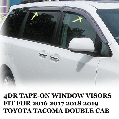 Tape-on Rain Deflector Window Visors For 16 17 18 2019 Toyota Tacoma Double Cab