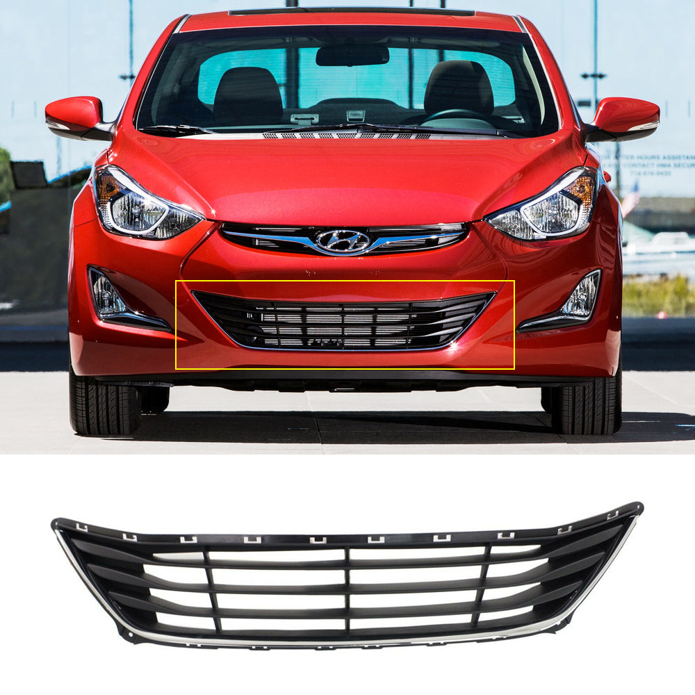 Bumper Textured Gray Lower Grille w/Chrome Trim For 2014-2016 Hyundai Elantra