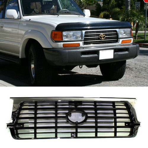 Front Bumper Grille Grill Assembly Black & Chrome For 95-97 Toyota Land Cruiser
