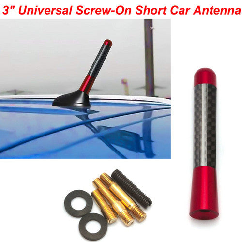 3" Car Universal Antenna Red Real Carbon Fiber Aluminum Short Screw-On Mast