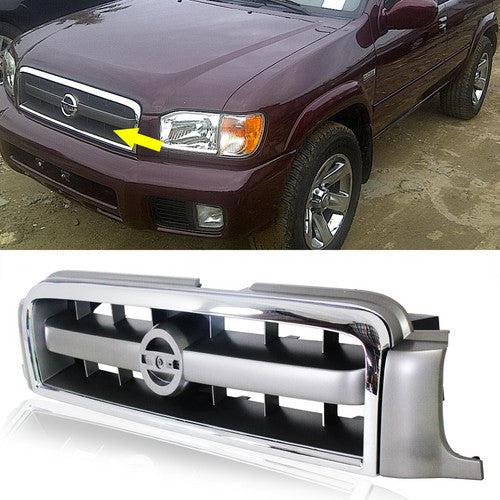 Grille For 2003-2004 Nissan Pathfinder Chrome Shell w/ Gray Insert Plastic