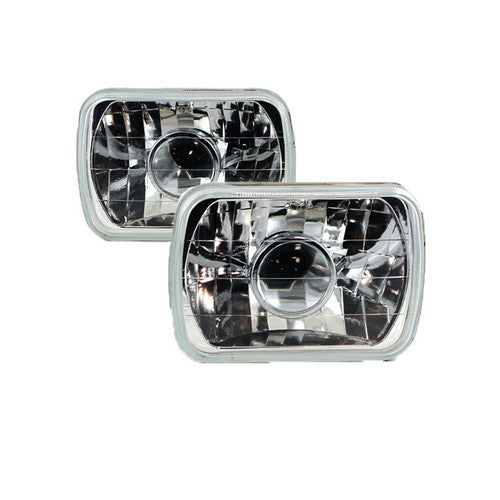 LED 7 Inch Headlight H6054 H4 Semi Glass Lens Black Chrome Diamond  Lamps 2pcs
