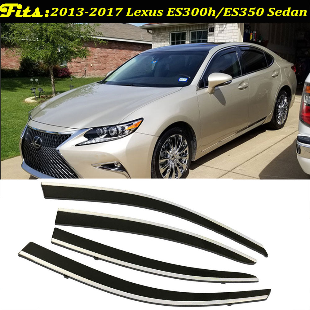 For 2013-2017 Lexus ES300h/ES350 Sedan Smoked Clip-On Window Visor W/Chrome Trim