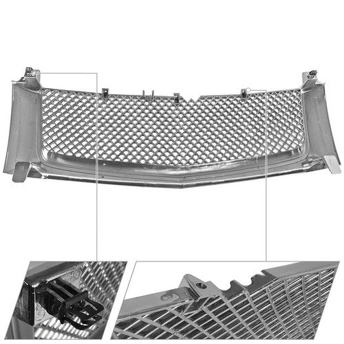 Front Hood Grille Fits 2002-2006 Cadillac Escalade Polished ABS Mesh Bumper