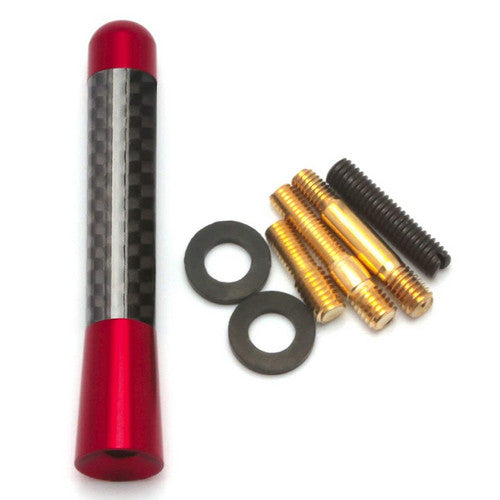 3" Car Universal Antenna Red Real Carbon Fiber Aluminum Short Screw-On Mast
