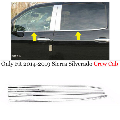 Fit 2014-2017 CHEVROLET SILVERADO/GMC SIERRA CHROME WINDOW SILL INSERT CREW CAB