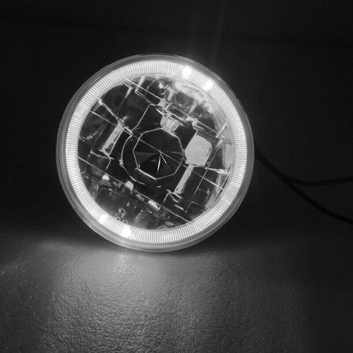 5-3/4" Inch Chrome Round Clear Lens White Halo Headlights Conversion Head Lamps