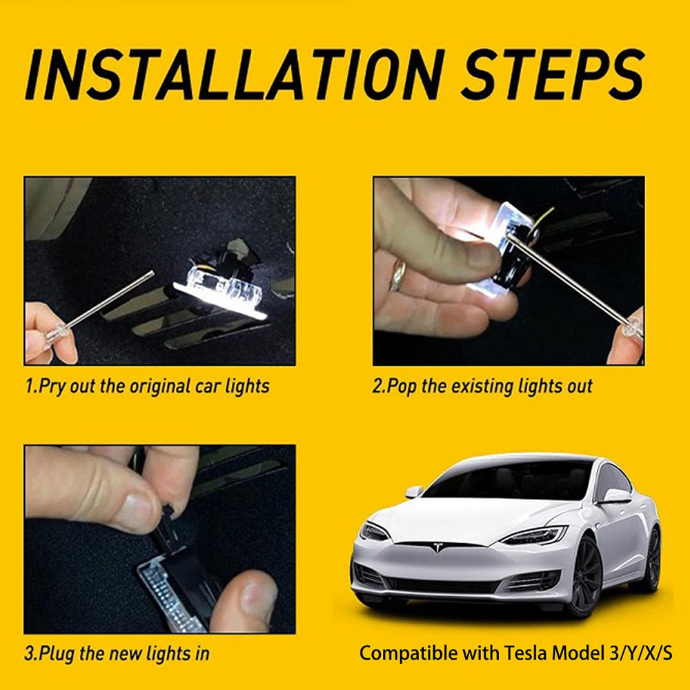 Blue LED Lamps Interior Door Trunk Glitter Lights For Tesla Model 3/S/X/Y 4PCS
