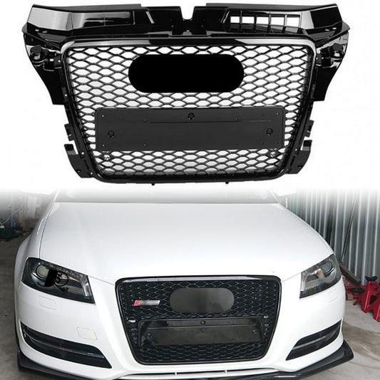 Bumper Grille Fit for 2008-2012 A3 8P Gloss Black Rs-Honeycomb Mesh Front Bumper  Grille