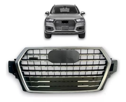 Chrome Bumper Grille Fit for 2017 2018 2019 Q7 RSQ7 Honeycomb Mesh Style Bumper Grille Gloss Black Mesh