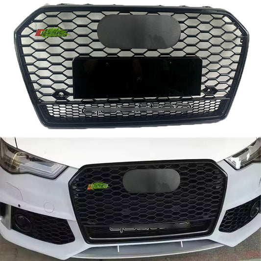 Bumper Grille Fit for A D A6 2016-2018 Honeycomb Grille Gloss Black Body with emblem