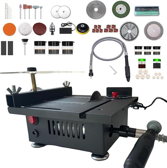 Mini Table Saw, 7-Speed Adjustable 100W 6000RPM Precision Cutter | Adjustable Blade Height for Metal, Wood, Plastic, Acrylic | Ideal for DIY, Hobby & Craft Projects