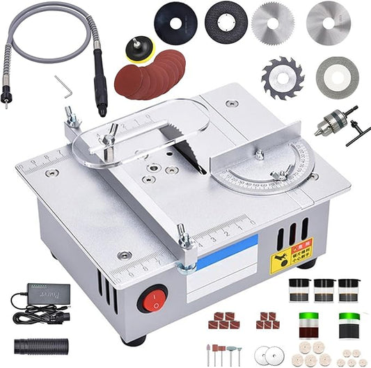 Mini Table Saw for Model Building & Woodworking - Compact Benchtop Saw with 7-Speed Adjustable Motor, 2.5-Inch Blade & Safety Guard, DIY Crafts Cutting Tool for PCB/Acrylic/Plastic