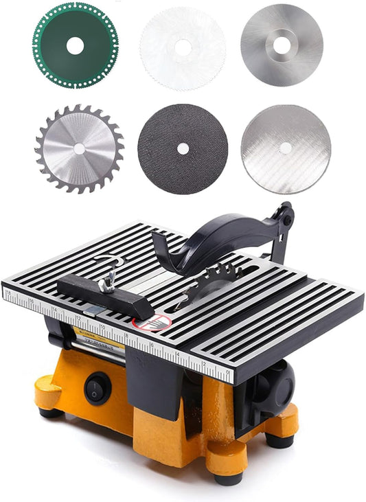 Mini Portable Table Saw with 3 Blades 4" Electric Cutting Machine Adjustable Miter Guide High-Speed Motor Perfect for DIY Crafts, Wood, Metal, Glass