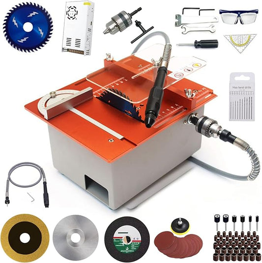 360W Mini Table Saw Dual Motor14000 RPM Mini Bench Cutting Machine 4 inch Blades Table Saw for DIY Cutting, Drilling, Polishing and Engraving