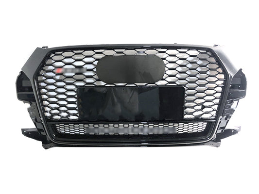 Front Bumper Grille Fit for AD Q3 2016-2018 Mesh Honeycomb Grille with Lower Window Gloss Black