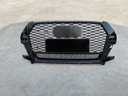 Front Bumper Grille Fit for AD Q3 2016-2018 Mesh Honeycomb Grille with Lower Window Gloss Black