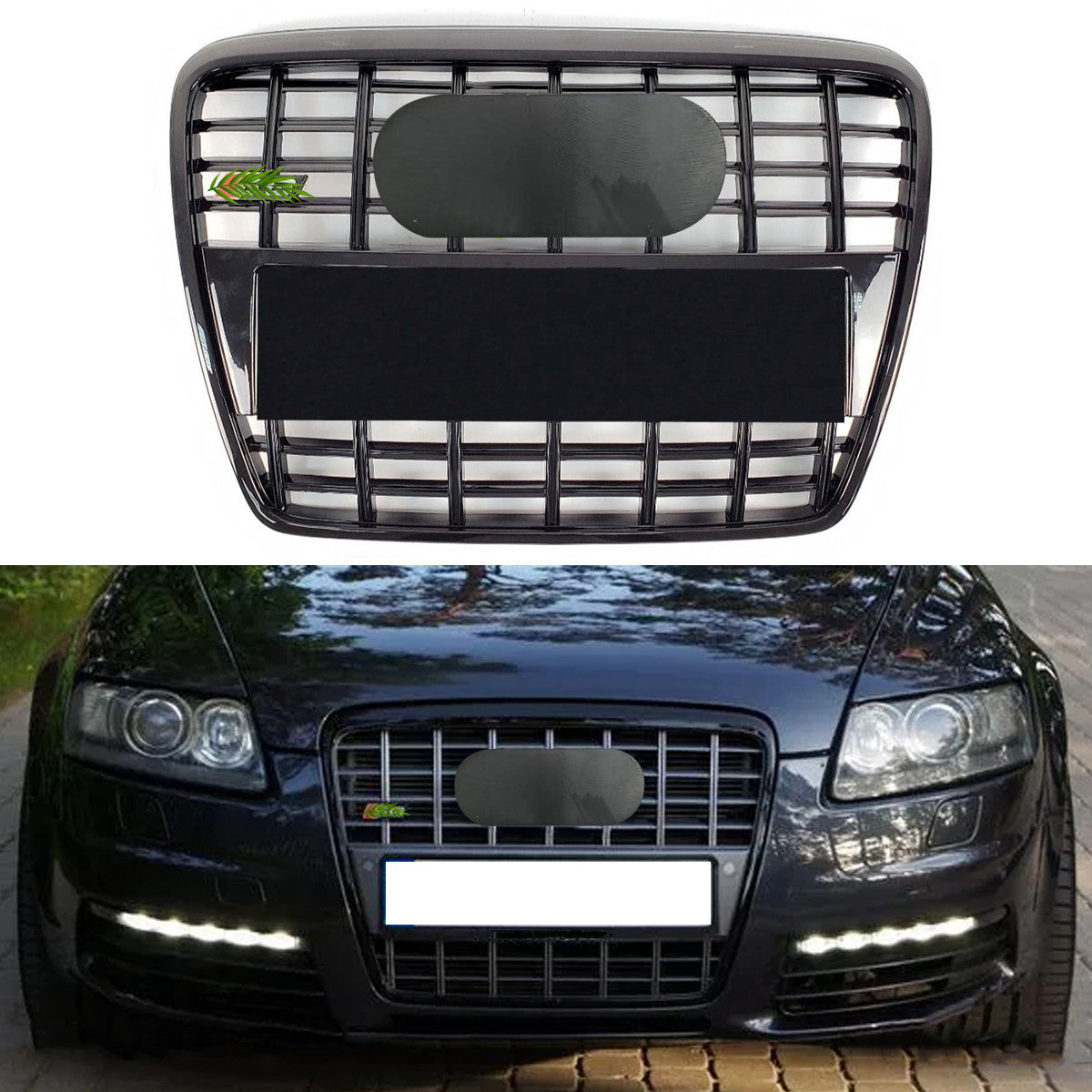 Bumper Grille Fit for A D A6 2005-2011 Grill Grille with Gloss Black Body