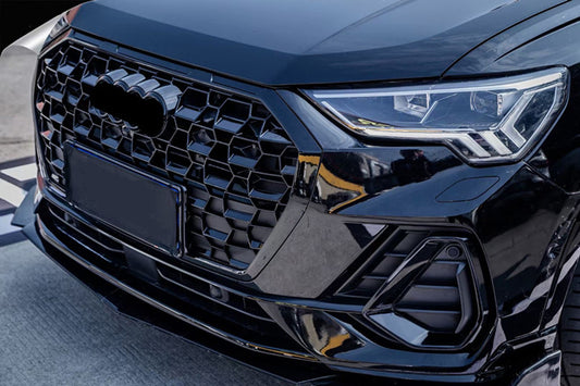 Front Bumper Grille Fit for AD Q3 SQ3 2019-2023 Mesh Honeycomb Bumper grille Gloss Black