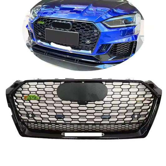 Bumper Grille Fit for A D A5 2017-2019 Honeycomb Grille Full Gloss Black Body with Emblem