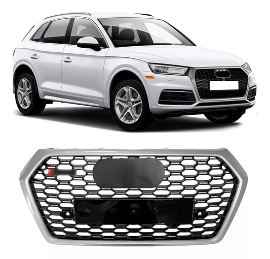 Chrome Bumper Grille Fit for AD Q5 RSQ5 2018 2019 2020 Mesh Honeycomb Bumper Grille