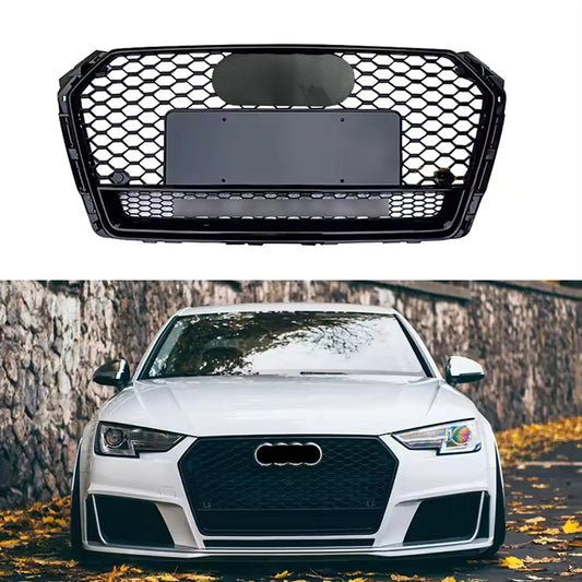Bumper Grille Fit for A D A4 2017-2019 Honeycomb Grille Full Gloss Black Body with emblem