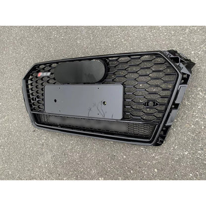 Bumper Grille Fit for A D A4 2017-2019 Honeycomb Grille Full Gloss Black Body with emblem