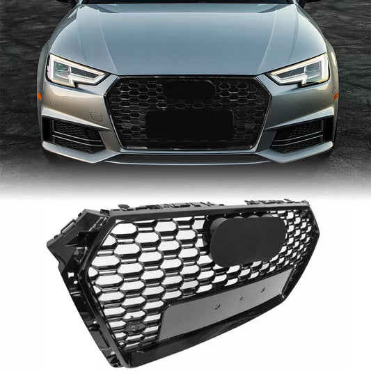 Bumper Grille For 2017-2019 Audi A4/S4 B9 RS4 Style Honeycomb Mesh Hex Grille Black W/ Quattro