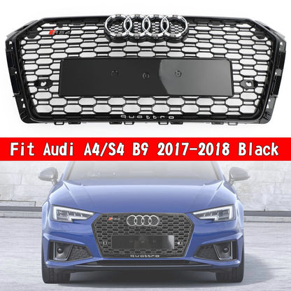 Bumper Grille For 2017-2019 Audi A4/S4 B9 RS4 Style Honeycomb Mesh Hex Grille Black W/ Quattro