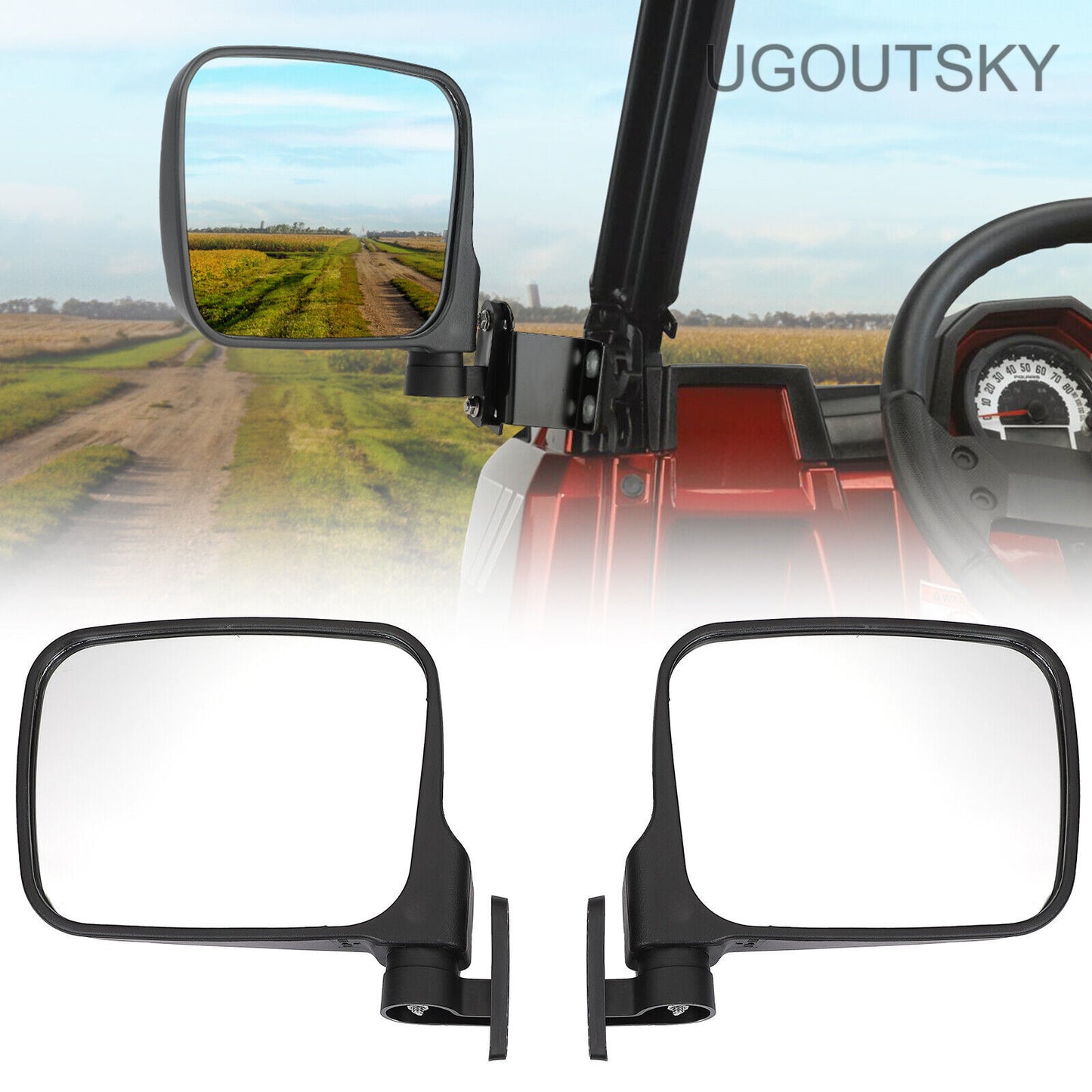 UGOUTSKY Rear view mirrors TV Rear View Side Mirrors 7.8" Large For Polaris Ranger XP 500/570/900