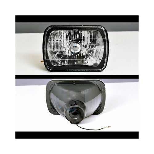 Universal 7"X6" Diamond Cut Black Halogen Sealed Beam Headlights Headlamps