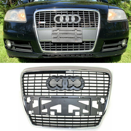 For 2005 2006 2007 2008 Audi A6 Front Bumper Grille Grill w/Chrome Trim