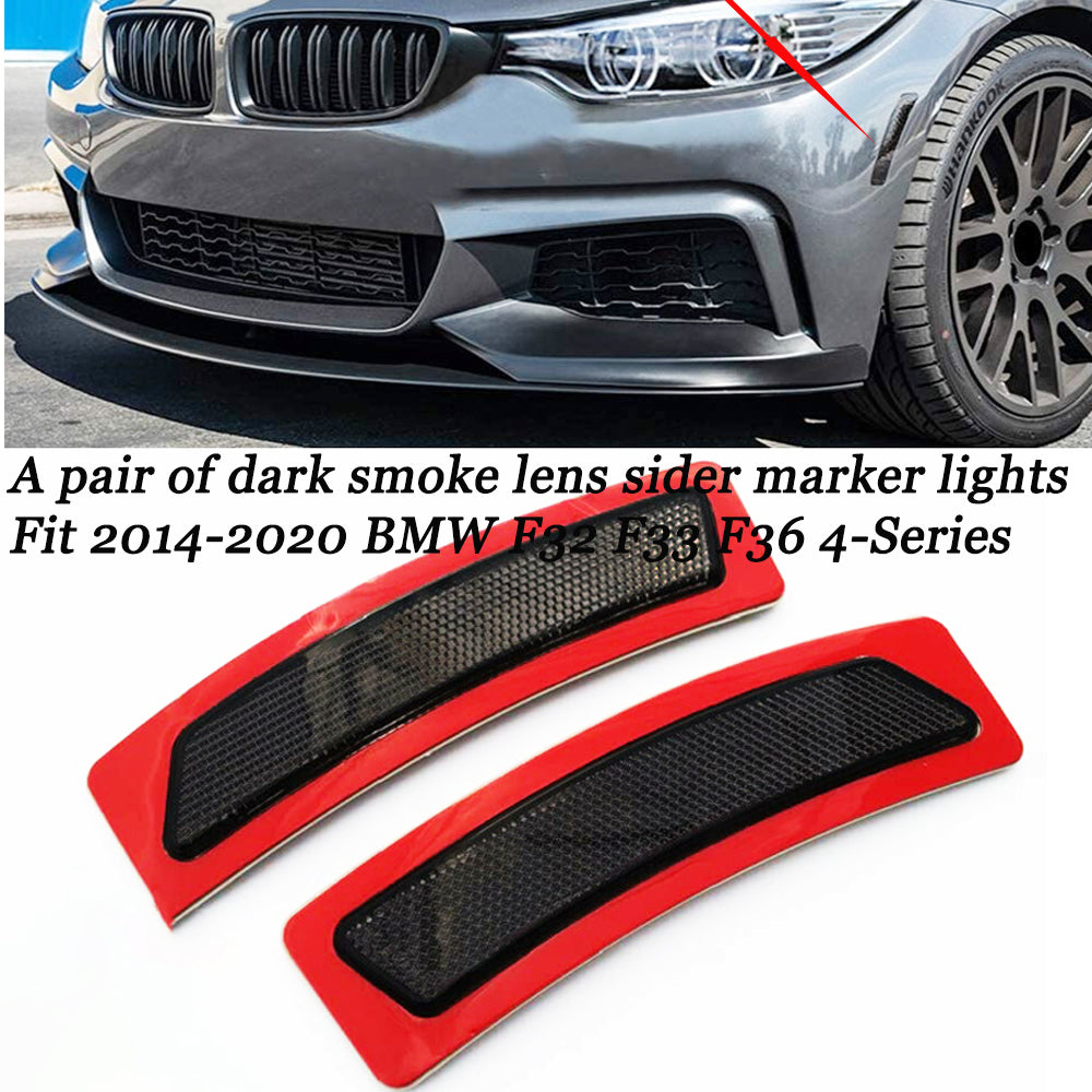 FOR 2014+ BMW F32 F33 F36 4-Series Dark Smoke Side Marker Lamps BUMPER REFLECTOR