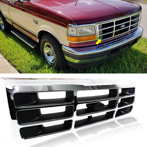 New For 1992-1996 Ford F150 F250 F350 Pickup / Bronco Front Bumper Chrome Grille