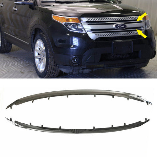 Pair of Lower & Upper Grille Trim Chrome For 11-15 Ford Explorer