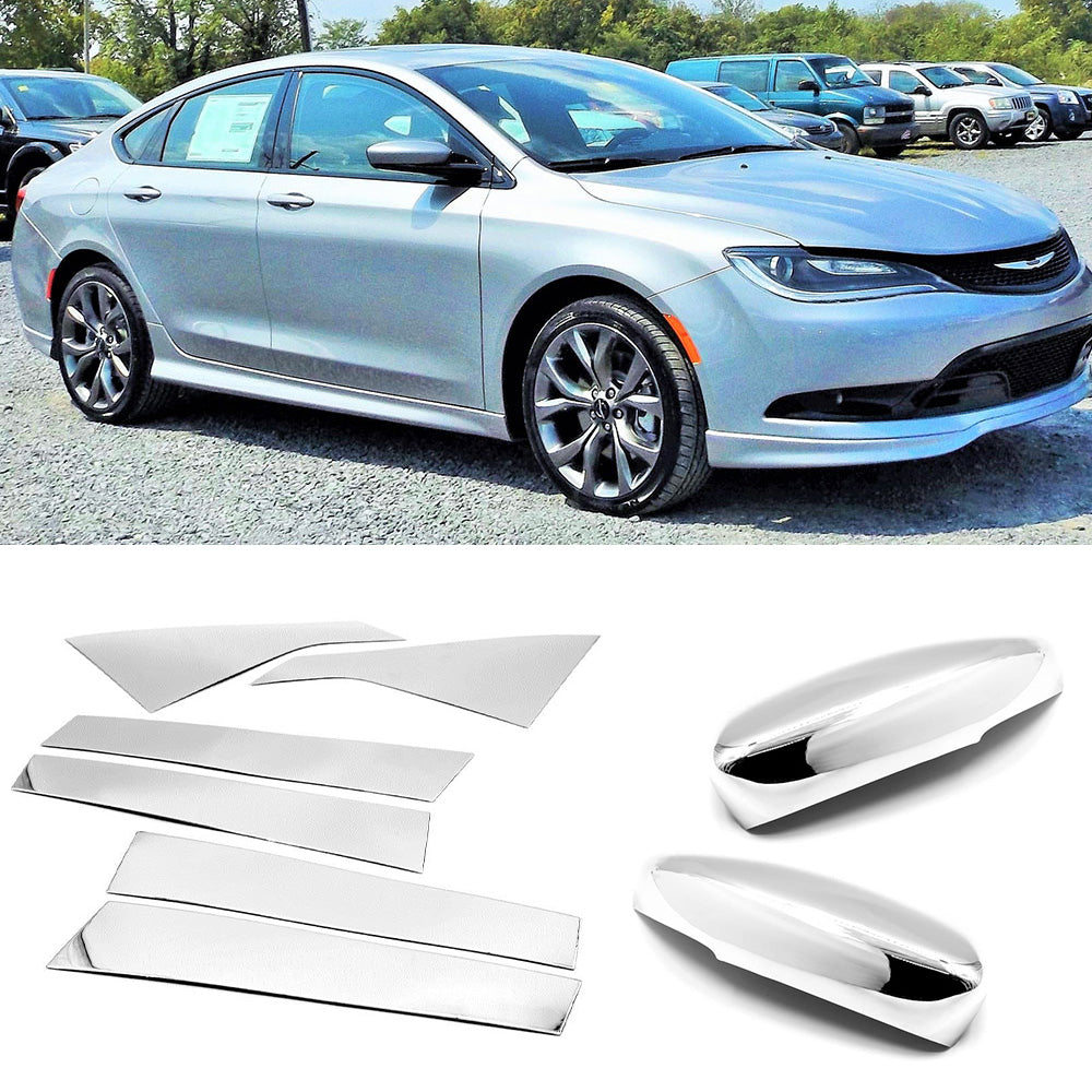 For 15-2017 Chrysler 200 Sedan 6PC Stainless Pillar Post+Top Half Mirror Covers