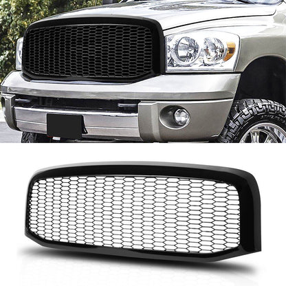 FOR 2006-2009 RAM 1500 2500 3500 GLOSSY BLACK HONEYCOMB MESH FRONT BUMPER GRILLE