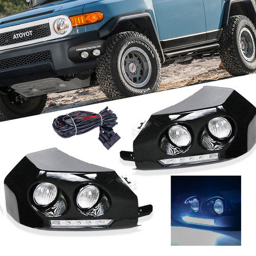 Pair Clear Fog Light For TOYOTA FJ CRUISER 2007-2013 2014 DRL LED Driving Lamps