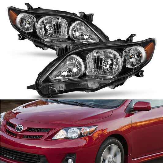 For 2011 2012 2013 Toyota Corolla Black Housing Headlights Lamps Left+Right Pair