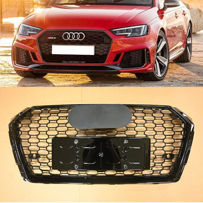 Fit 2017-2019 Audi A4/S4 B9 RS4 Grille Mesh Gloss Black Honeycomb Grill Grille
