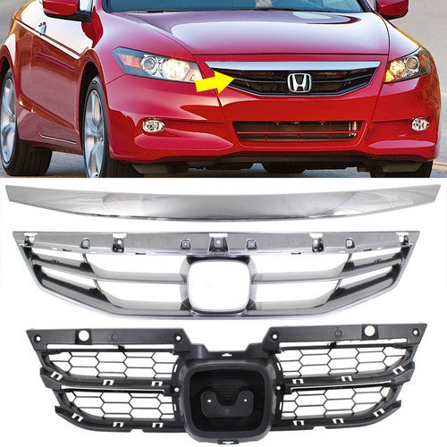 Grille For 2011-2012 Honda Accord Coupe Set of 3 Gray Plastic